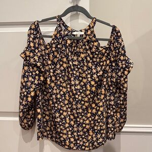 Skies Are Blue Navy and Yellow Floral Blouse
